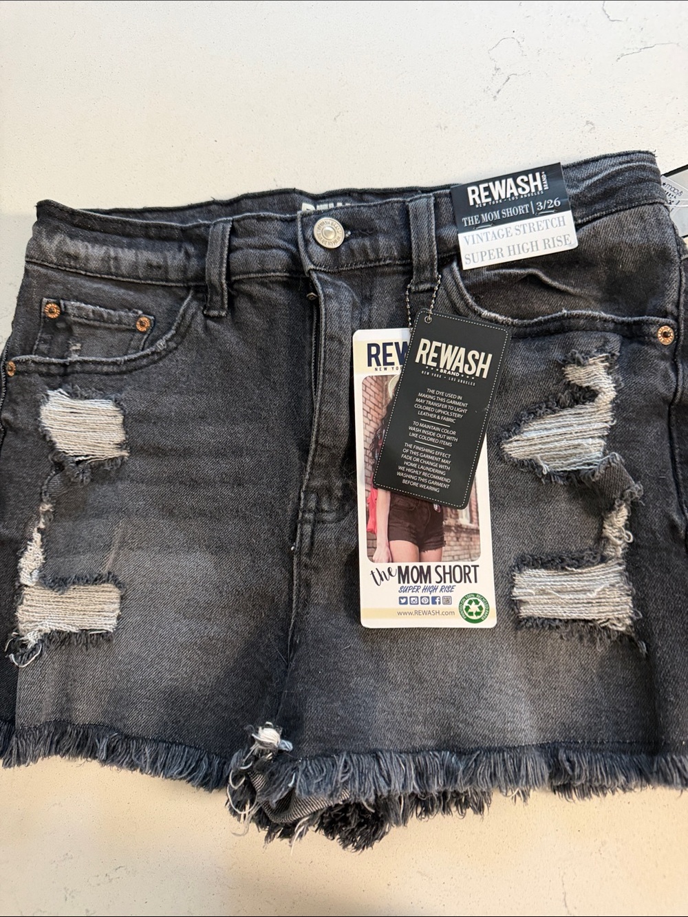 Rewash Black Distressed Frayed Hem Mom Shorts